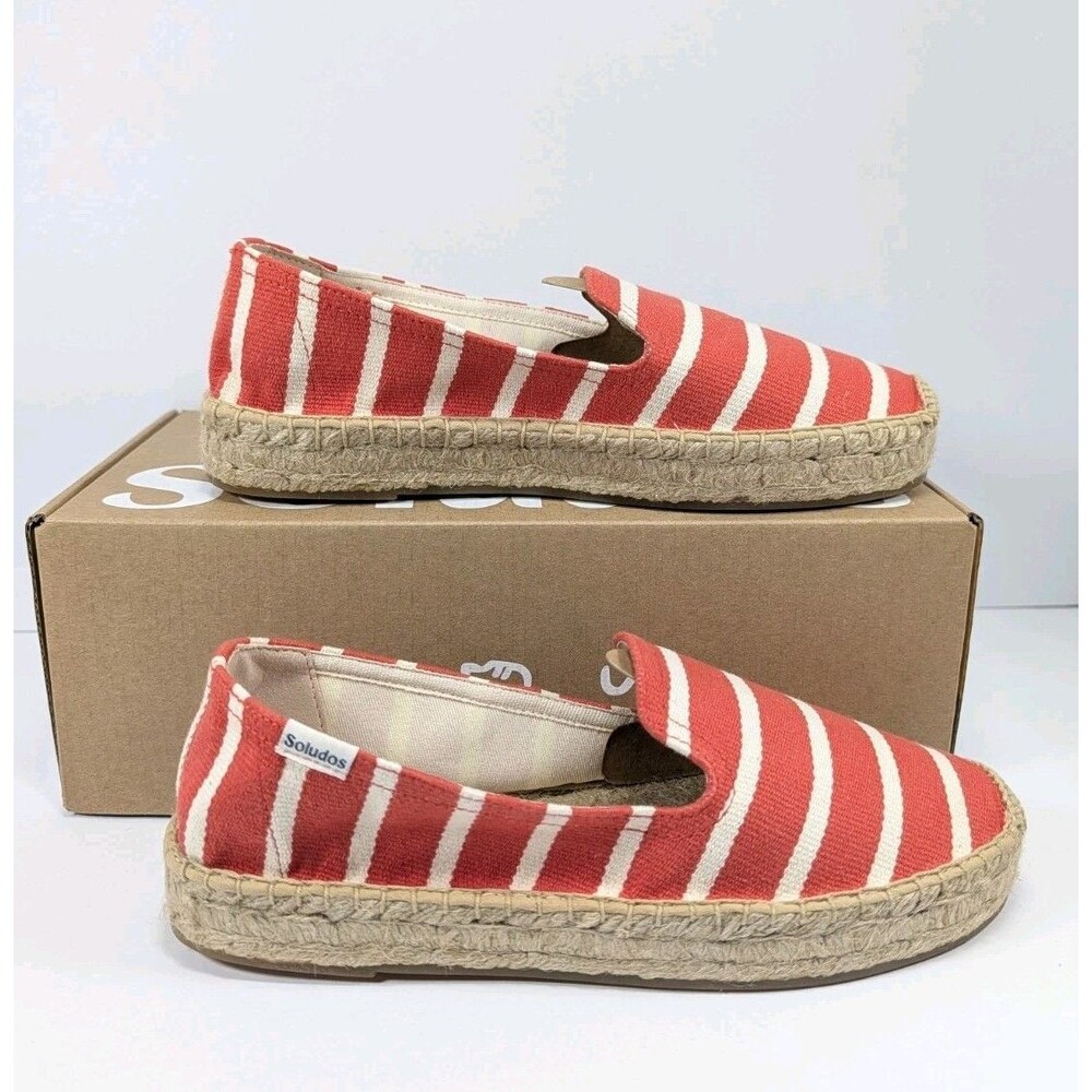 Soludos Platform Smoking Slipper Espadrille Coral Stripe Women's 7.5 New in Box
